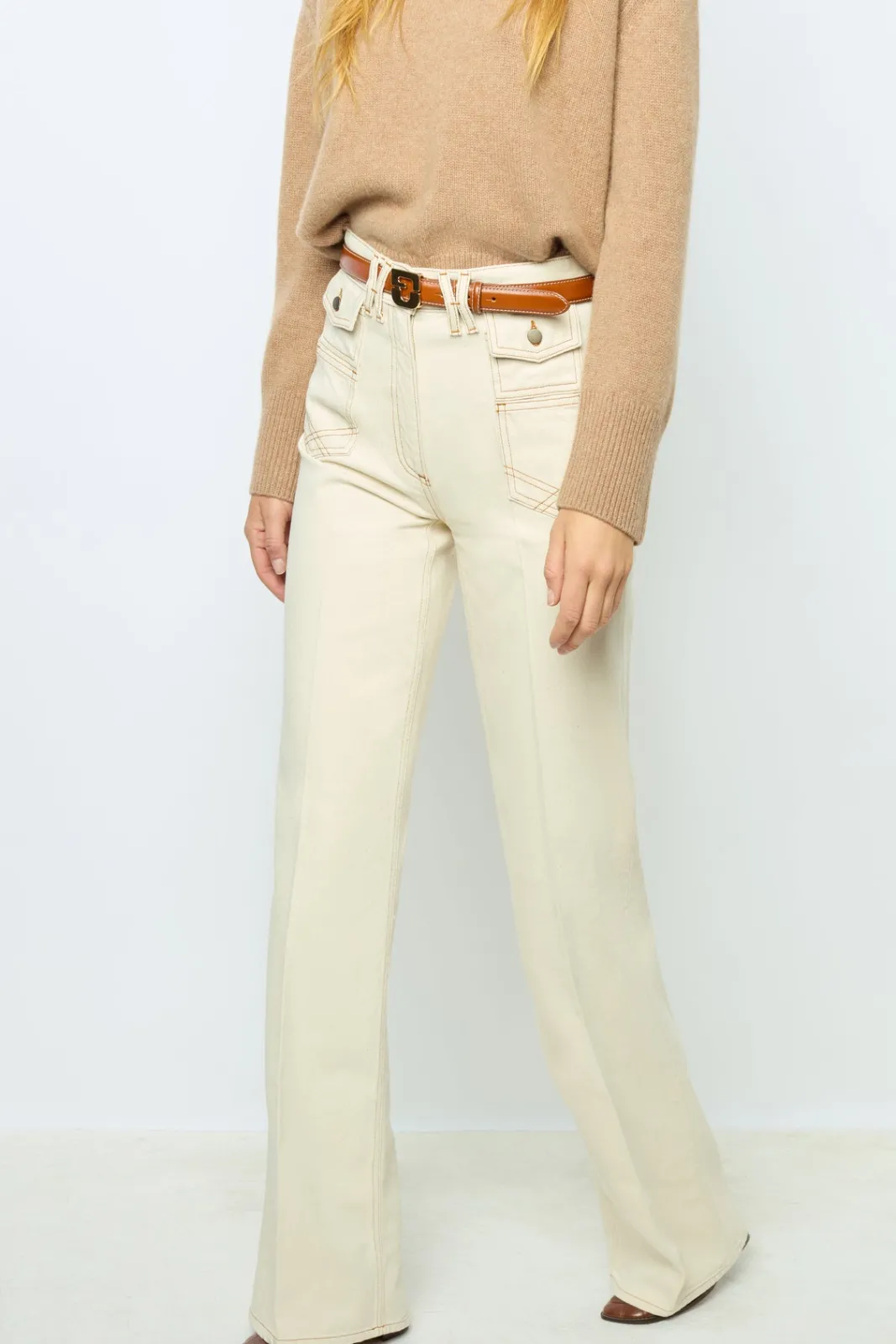 Best ANNA - High-waisted wide-leg pants in jean Trousers