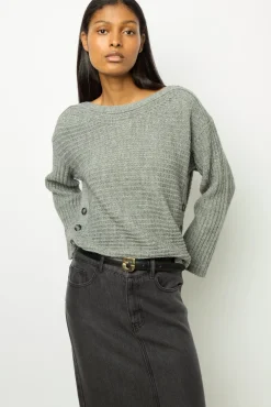 Fashion Boat neck sweater with buttons - JOLINE Knitwear