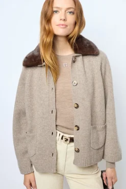 Discount Cashmere cardigan with collar and fingerless gloves - JADWIGE Knitwear