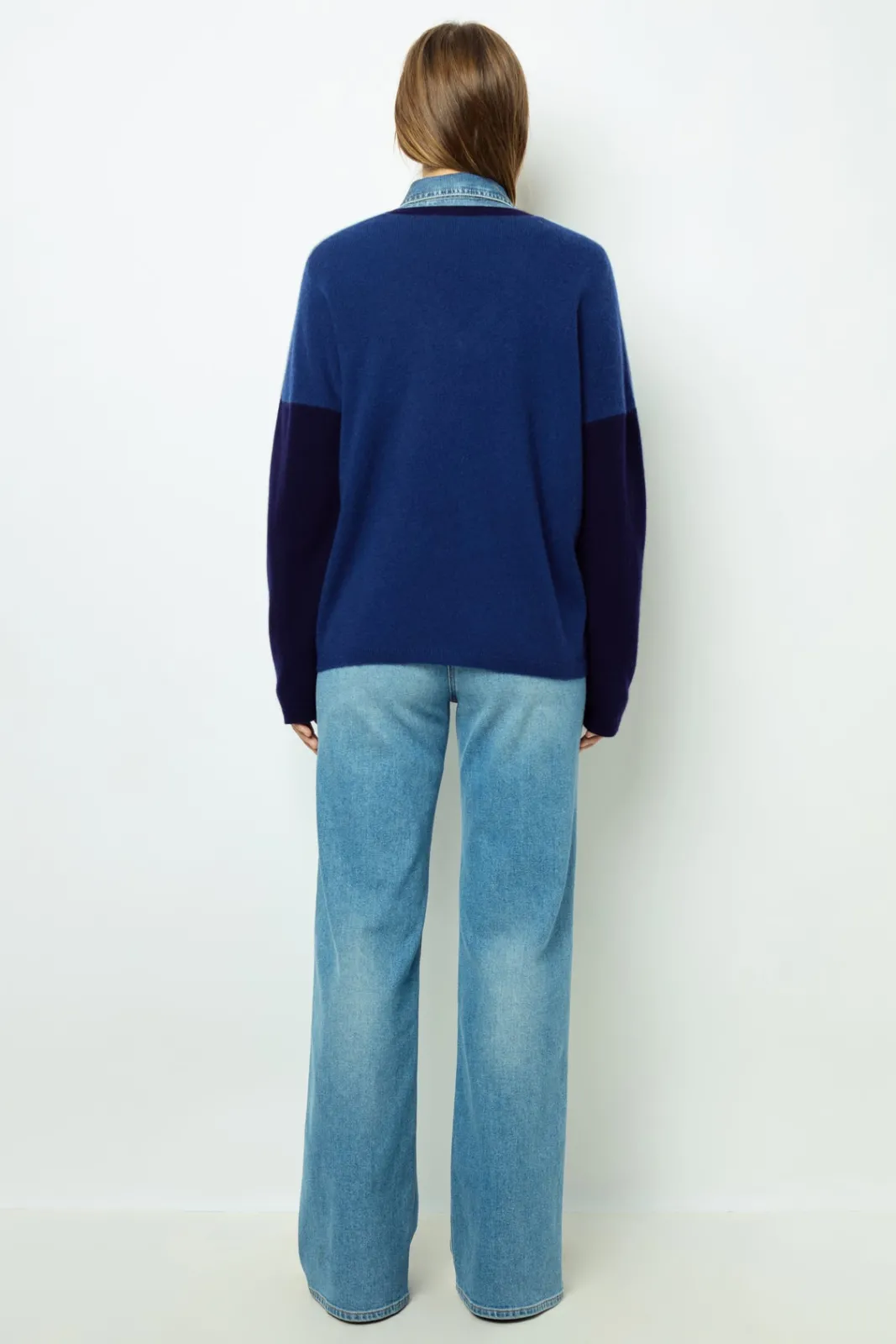 Sale Color block cashmere V-neck sweater - JALYA Knitwear