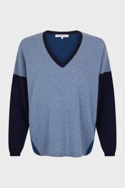 Sale Color block cashmere V-neck sweater - JALYA Knitwear