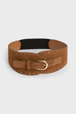 Discount Corset belt in suede leather with rivets - OLYMPE Belts
