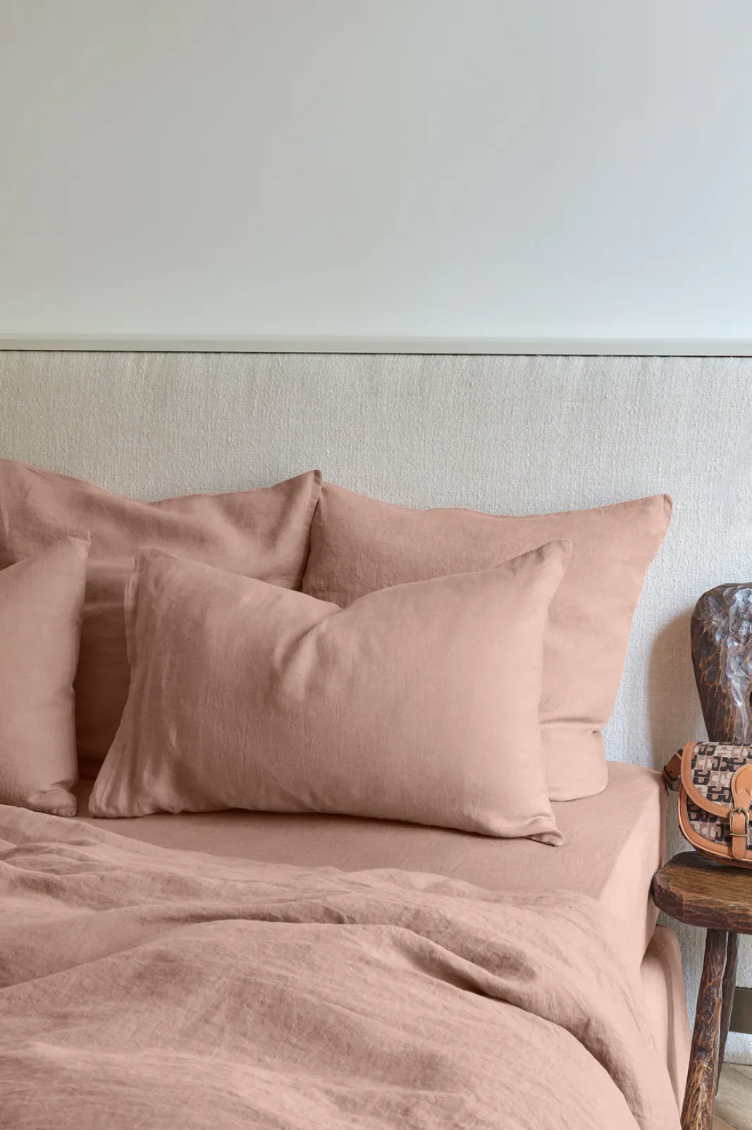 Online Fitted washed linen sheet - antique rose Fitted Sheets