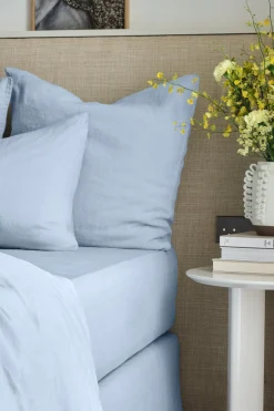 Discount Fitted washed linen sheet - Sky blue Fitted Sheets