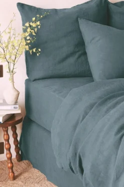 Hot Fitted washed linen sheet - midnight blue Fitted Sheets