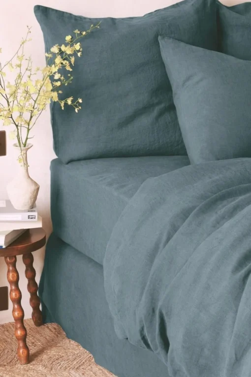 Hot Fitted washed linen sheet - midnight blue Fitted Sheets