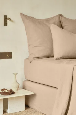 Fashion Fitted washed linen sheet - light brown Fitted Sheets