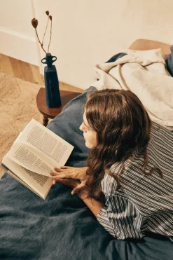 New Flat washed linen sheet - midnight blue Flat Sheets