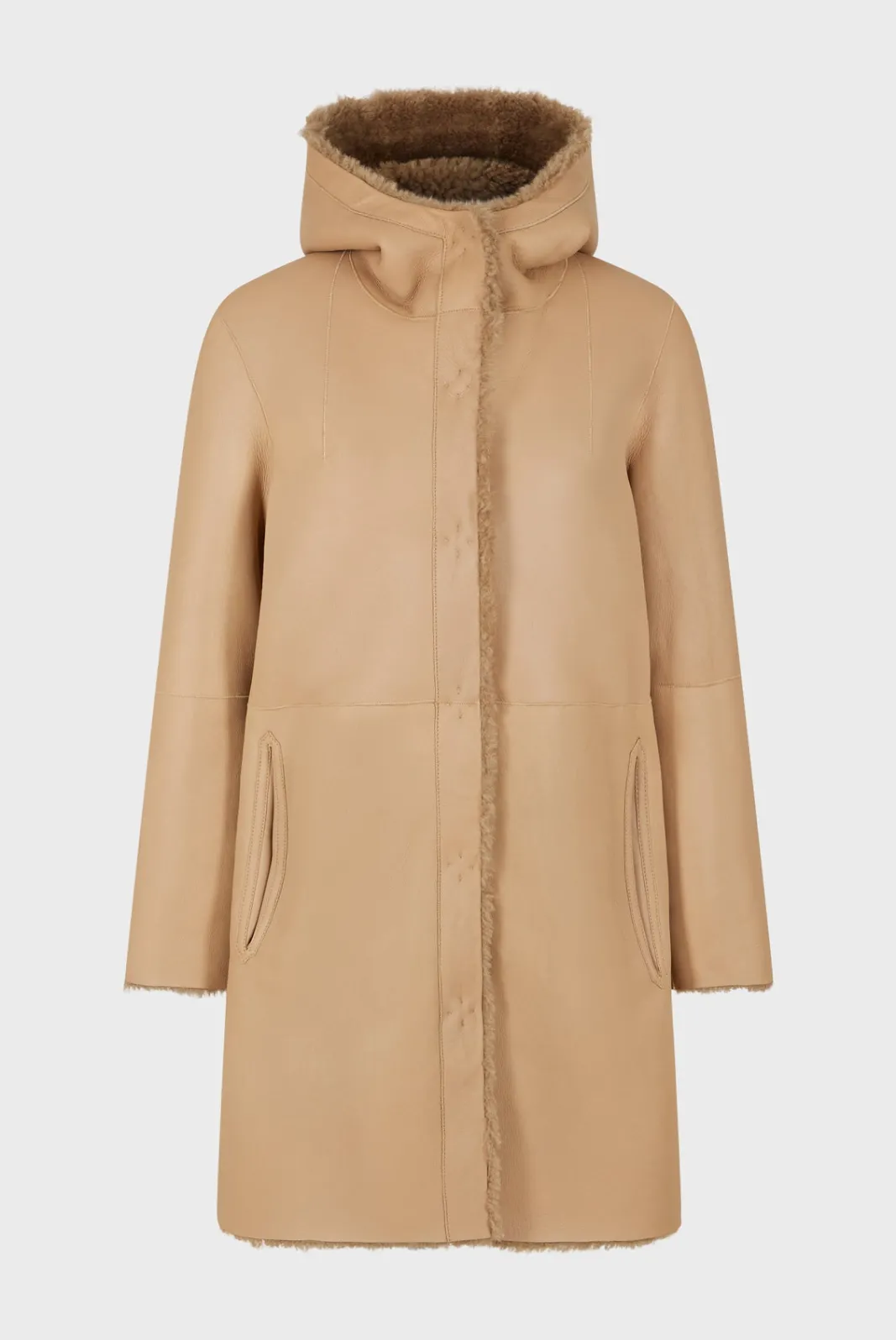 Sale Hooded shearling straight coat - LELIE Leather & Pelts