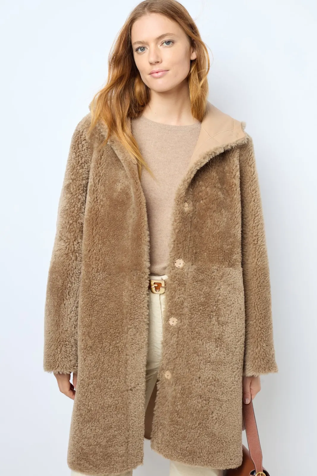 Sale Hooded shearling straight coat - LELIE Leather & Pelts