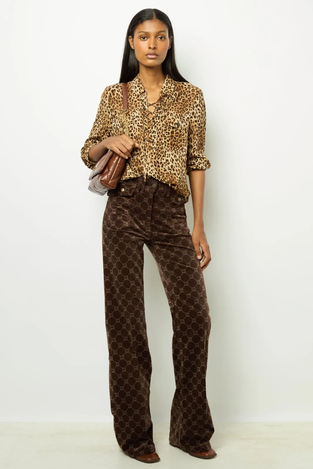 New Leopard print blouse with lacing - BRISIA Shirts & Blouses