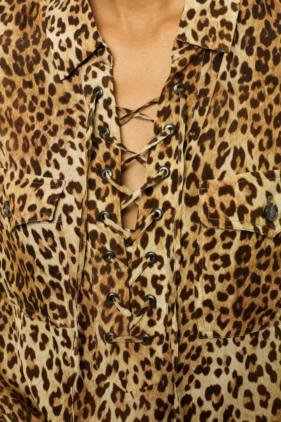 New Leopard print blouse with lacing - BRISIA Shirts & Blouses