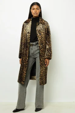 Fashion Leopard velvet straight coat - LEUNDA Coats