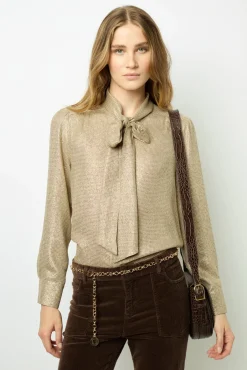 Online Lurex shirt with lavaliere collar - BESSIE Shirts & Blouses