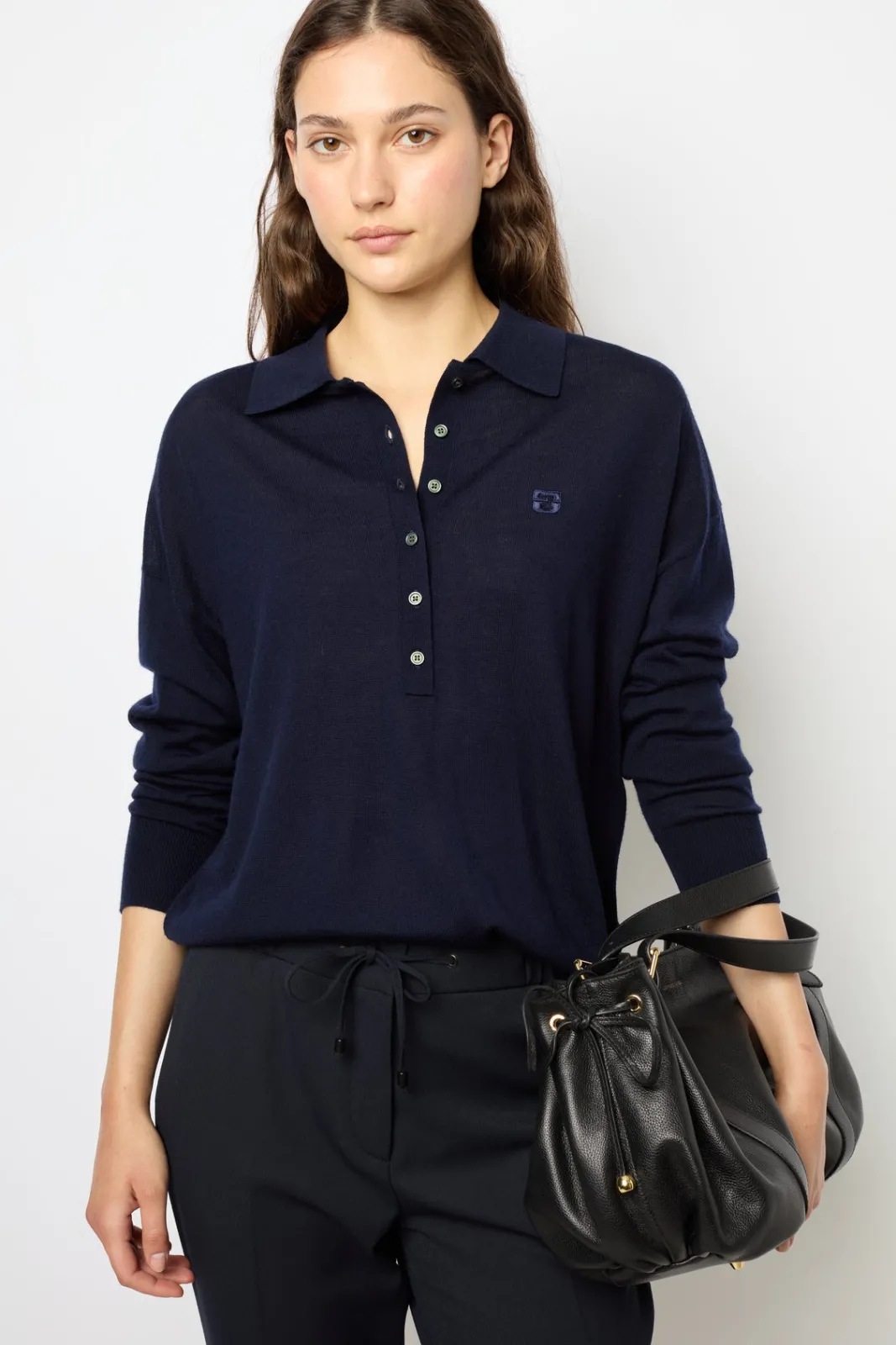Sale Navy blue fine wool polo shirt - JENNY Knitwear