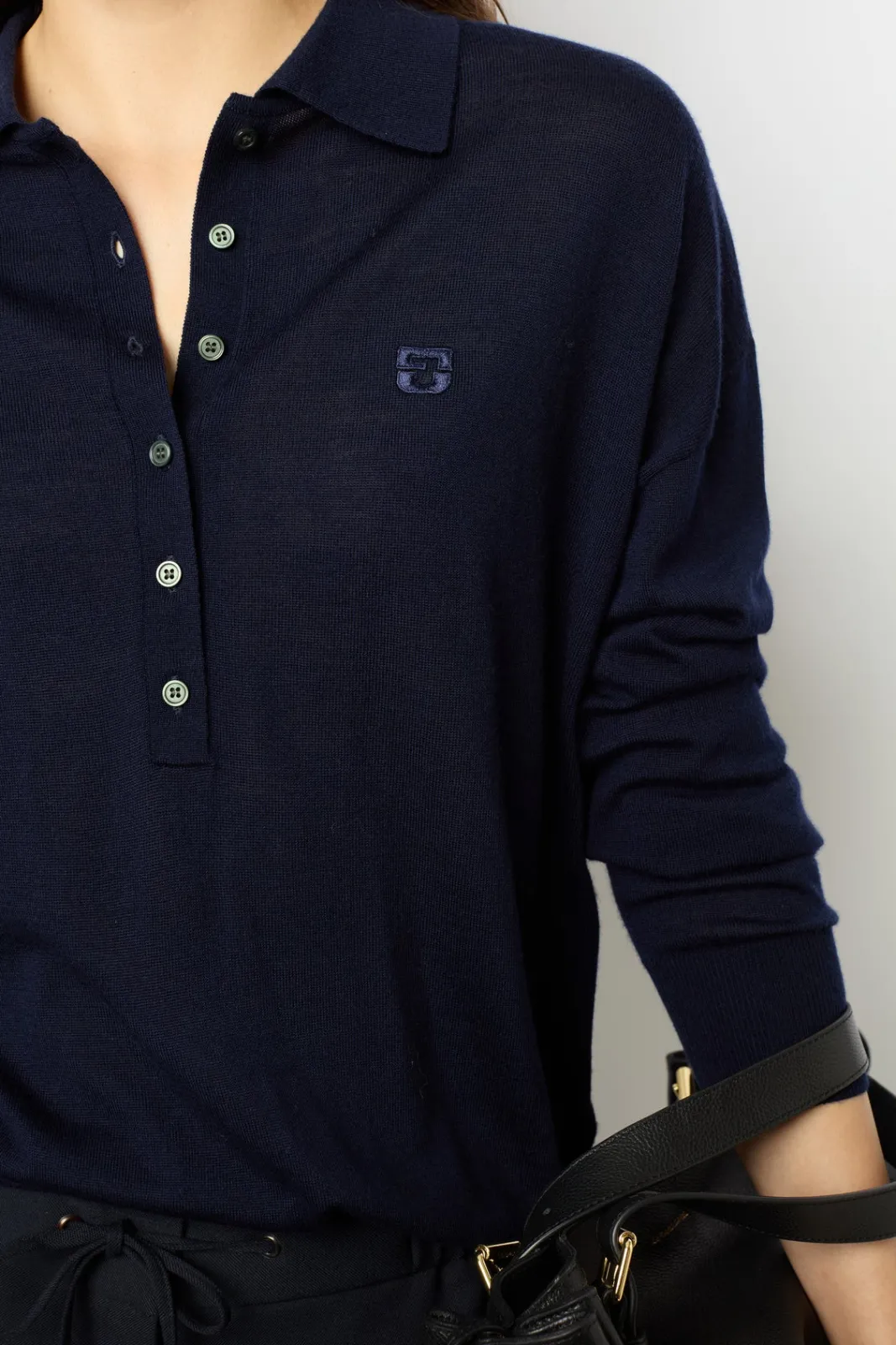 Sale Navy blue fine wool polo shirt - JENNY Knitwear