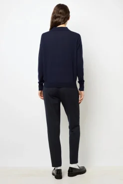 Sale Navy blue fine wool polo shirt - JENNY Knitwear