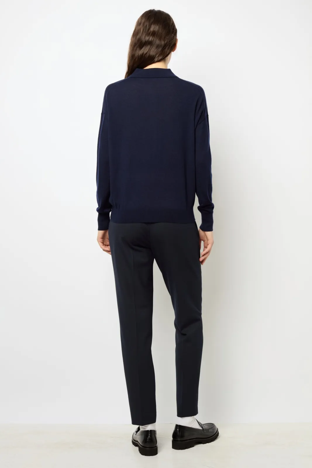 Sale Navy blue fine wool polo shirt - JENNY Knitwear