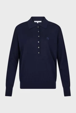 Sale Navy blue fine wool polo shirt - JENNY Knitwear
