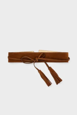 Outlet ORNA - Wide suede leather belt with tassels Belts