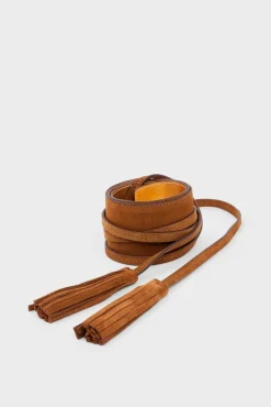 Outlet ORNA - Wide suede leather belt with tassels Belts