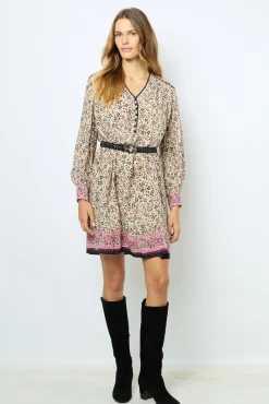 Discount Printed V-neck straight dress - SALINE Dresses