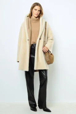 Online Reversible shearling coat with shawl collar - LEOCADIE Leather & Pelts