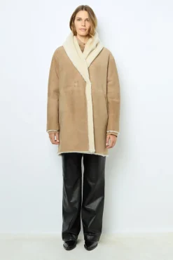 Online Reversible shearling coat with shawl collar - LEOCADIE Leather & Pelts