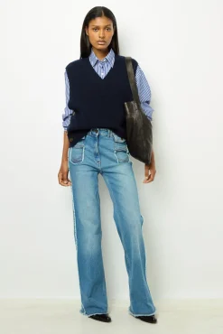 Sale Sleeveless wool ribbed V-neck sweater - LUCCIA Knitwear