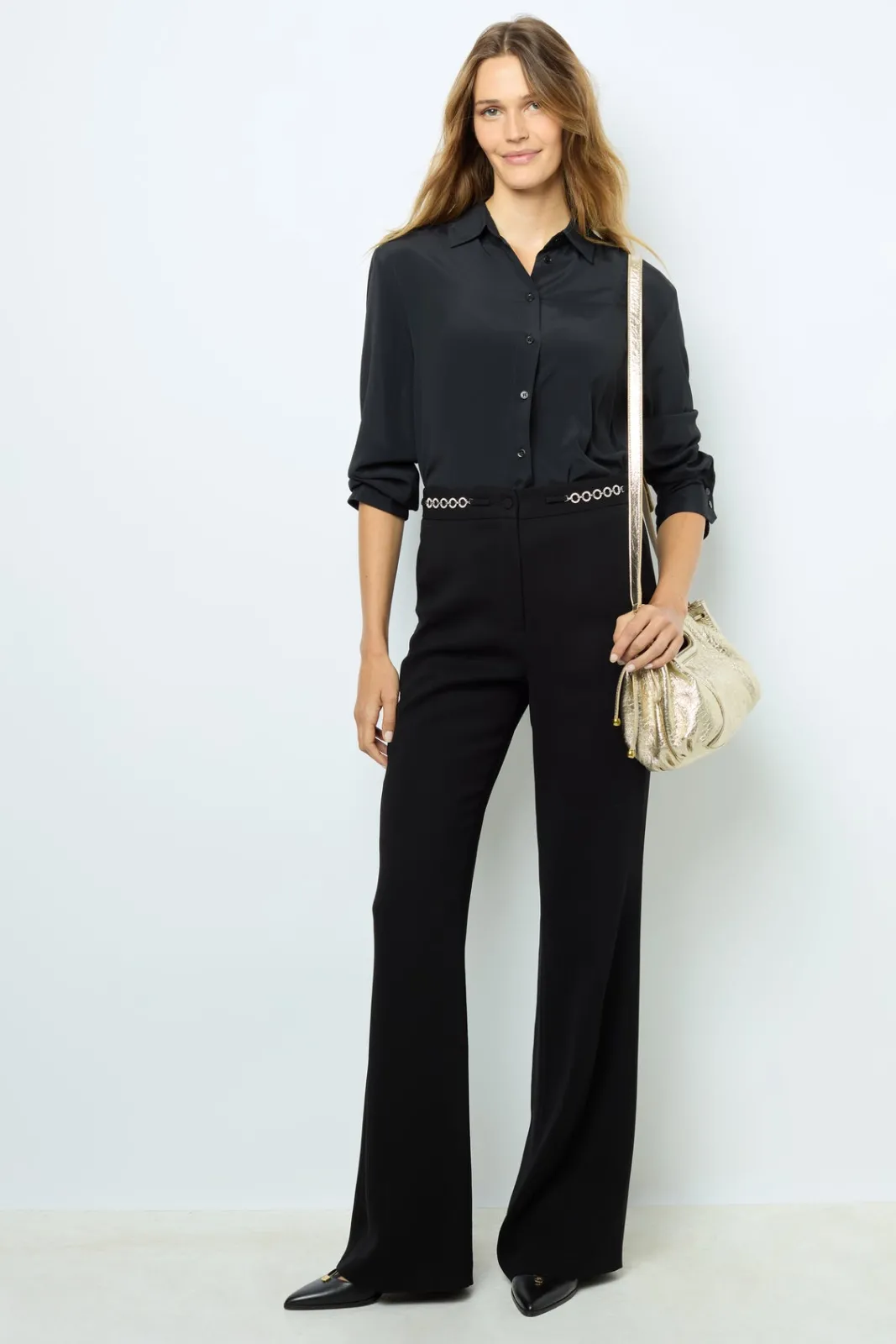 Outlet Soft wide-leg pants with rhinestone - NUALA Trousers