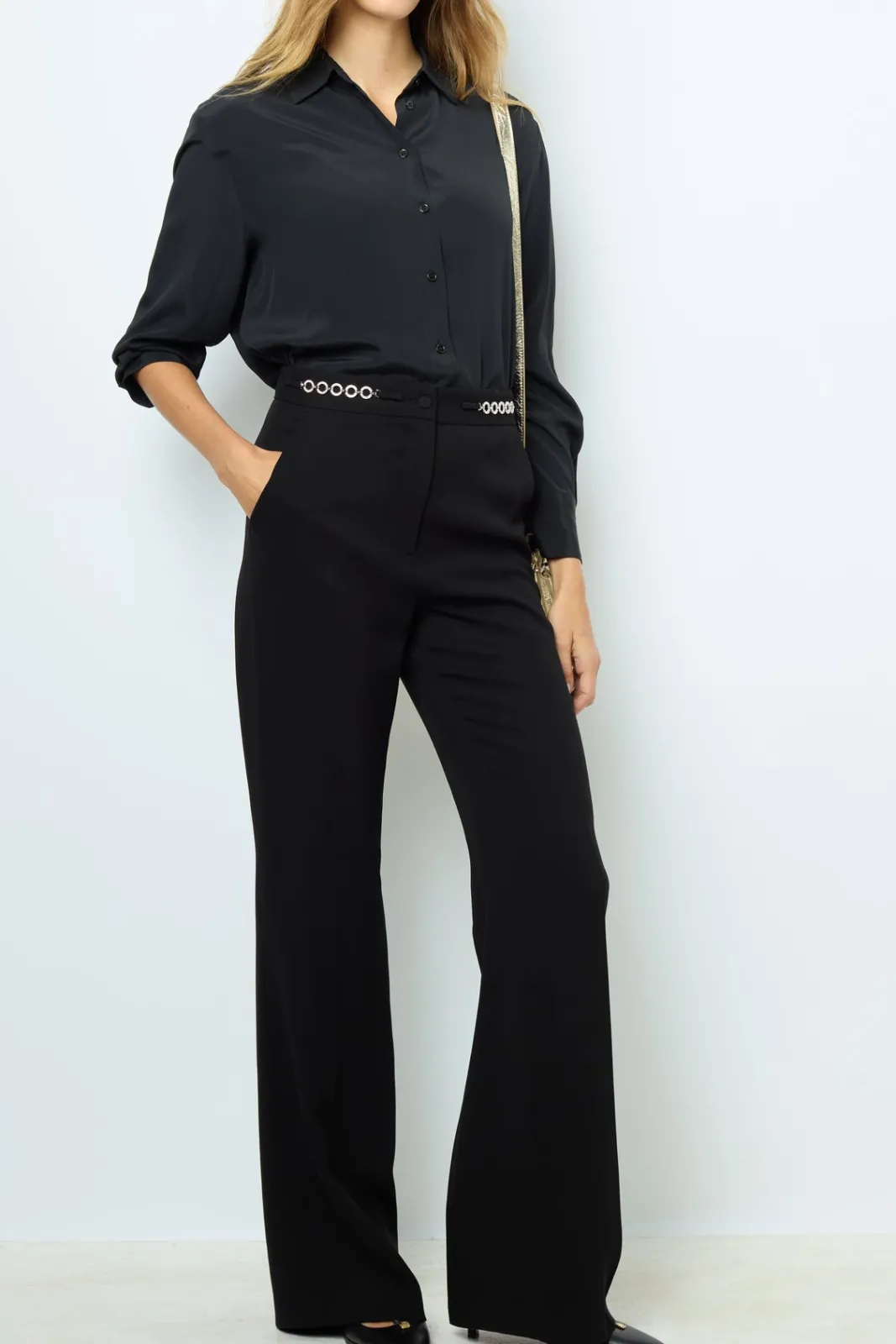 Outlet Soft wide-leg pants with rhinestone - NUALA Trousers