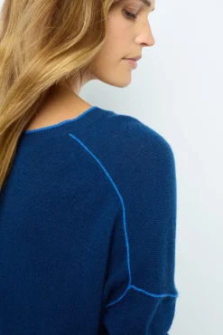 Outlet V-neck cashmere sweater with colored seams - LYME Knitwear