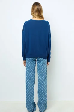 Outlet V-neck cashmere sweater with colored seams - LYME Knitwear