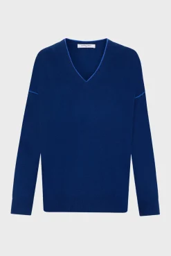 Outlet V-neck cashmere sweater with colored seams - LYME Knitwear