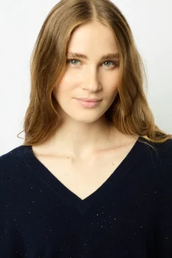 Fashion V-neck sweater with rhinestone - JOHANNE Knitwear