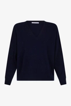 Fashion V-neck sweater with rhinestone - JOHANNE Knitwear